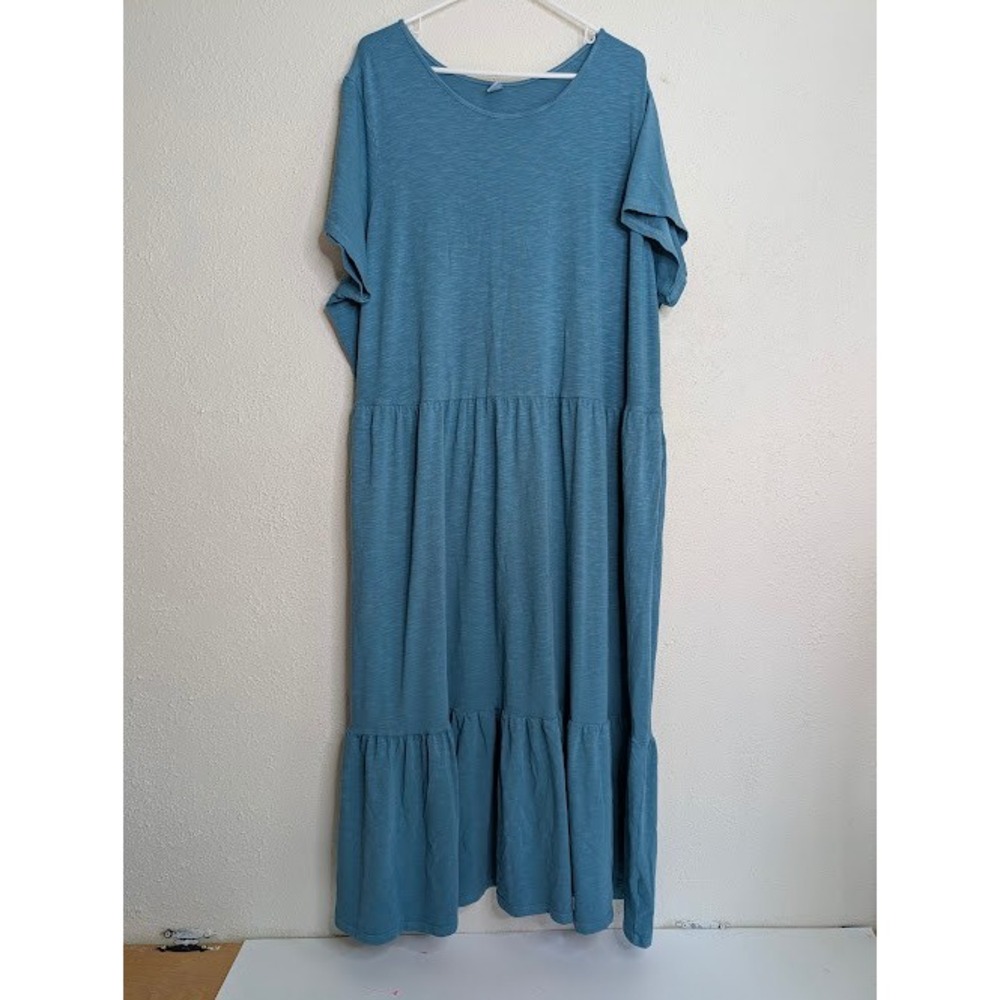 Old Navy Women Tiered Maxi Dress 3X Blue Short Sleeve Casual Boho Minimal Pocket